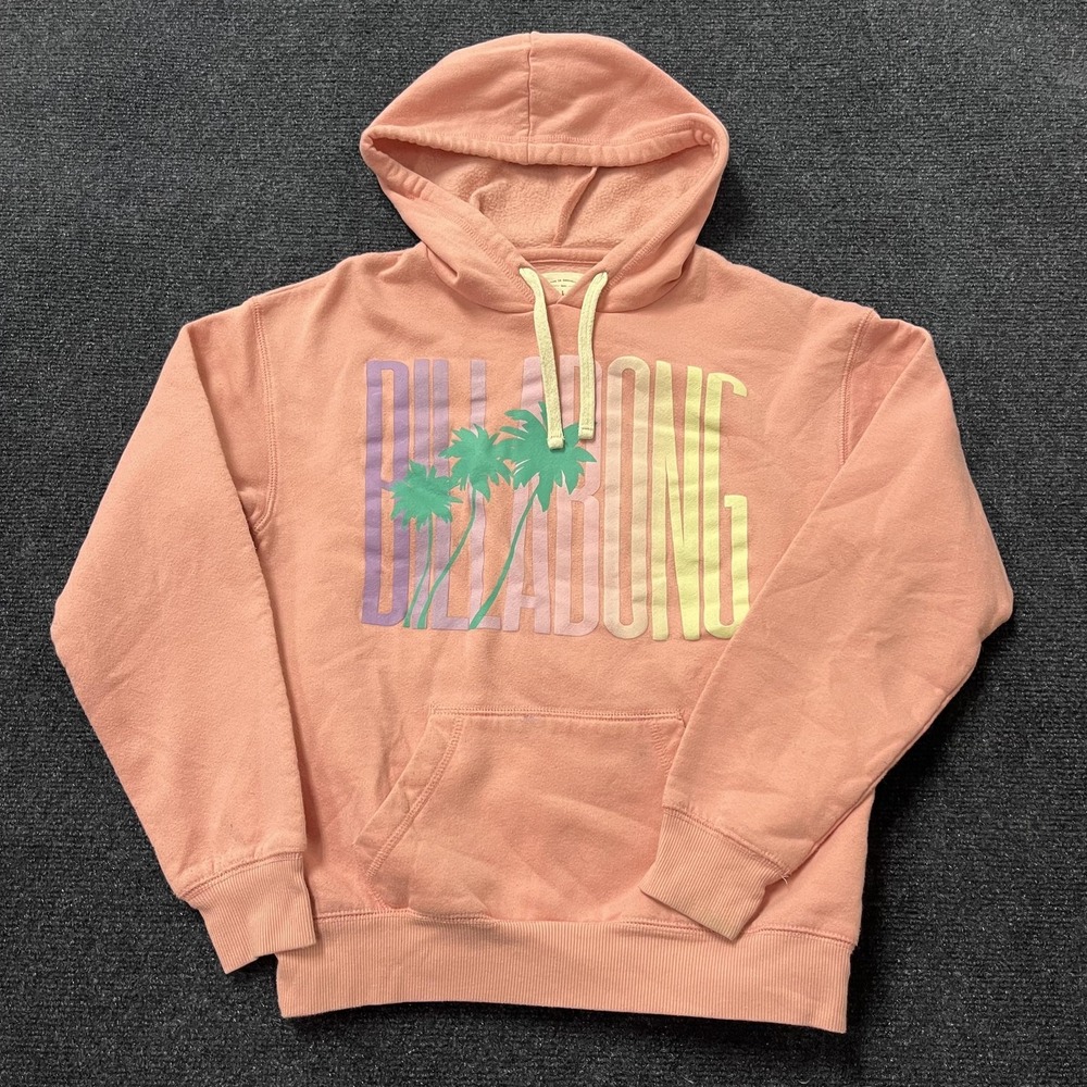 Billabong Hoodie Womens XS Pink Palm Tree Surf Fleece‎ Pullover Sweatshirt